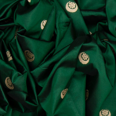 Dark Green Banarasi Silk Saree With Mango Motifs-Dark Green
