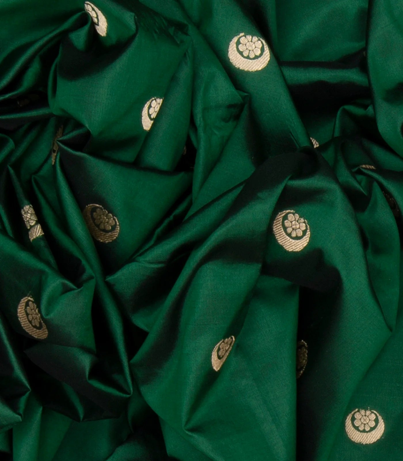 Dark Green Banarasi Silk Saree With Mango Motifs-Dark Green