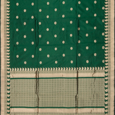 Dark Green Banarasi Silk Saree With Mango Motifs-Dark Green