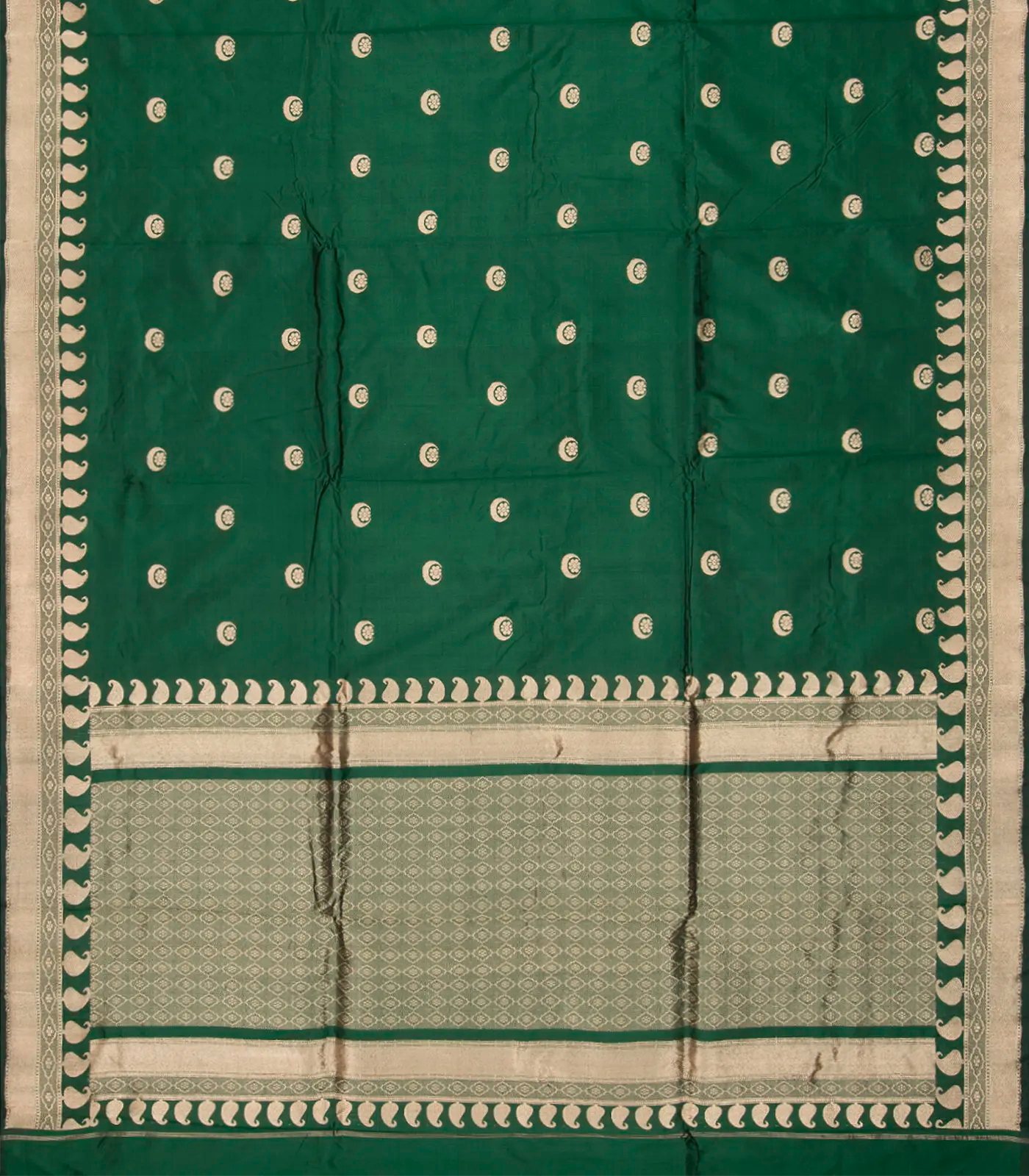 Dark Green Banarasi Silk Saree With Mango Motifs-Dark Green