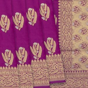 Magenta Handwoven Banarasi Silk Saree With Floral Butta-Pink
