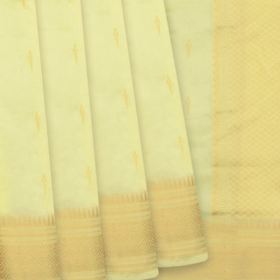 Cream Banarasi Silk Saree With Floral Butta-Cream