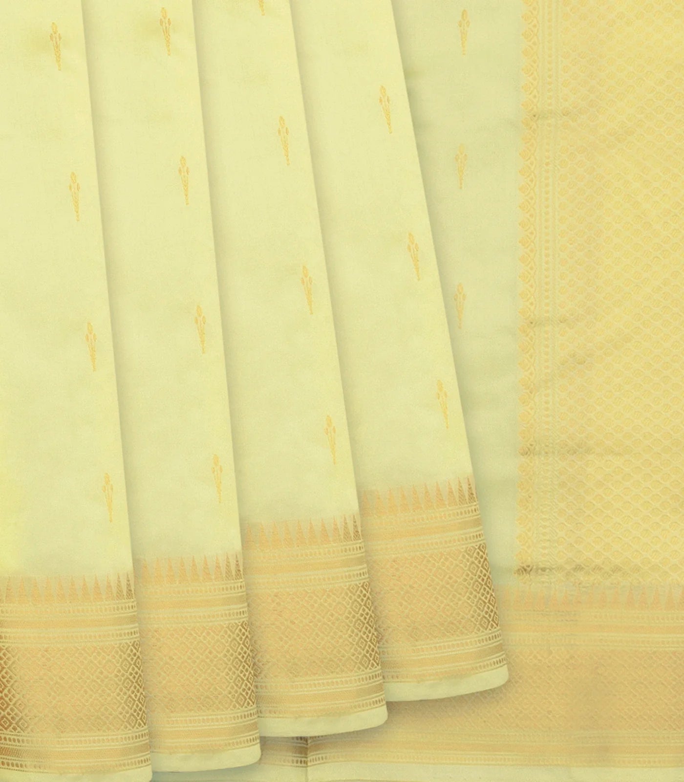Cream Banarasi Silk Saree With Floral Butta-Cream