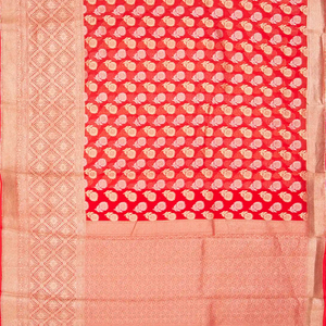 Red Banarasi Khaddi Georgette Saree With Floral Motifs-Red