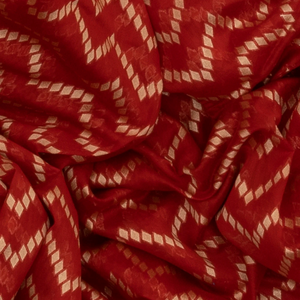 Red Handloom Banarasi Silk Cotton Saree With Chevron Motifs-Red