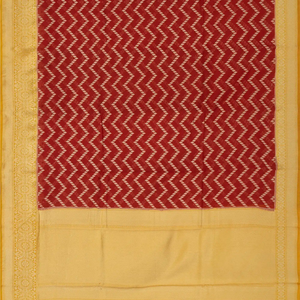 Red Handloom Banarasi Silk Cotton Saree With Chevron Motifs-Red