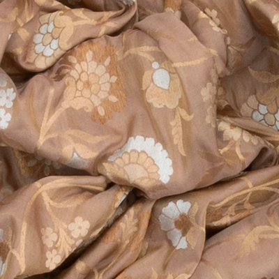 Dusty Pink Handloom Banarasi Silk Saree With Floral Vine Motifs-Dusty Pink