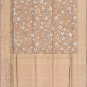 Dusty Pink Handloom Banarasi Silk Saree With Floral Vine Motifs-Dusty Pink