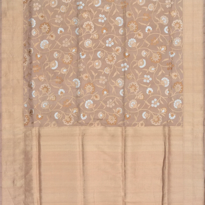 Dusty Pink Handloom Banarasi Silk Saree With Floral Vine Motifs-Dusty Pink