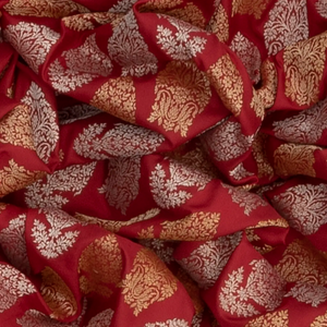 Red Handloom Banarasi Silk Saree With Floral Motifs & Vine Motifs in Border-Red