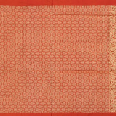 Red Handloom Banarasi Silk Saree With Floral Motifs & Vine Motifs in Border-Red