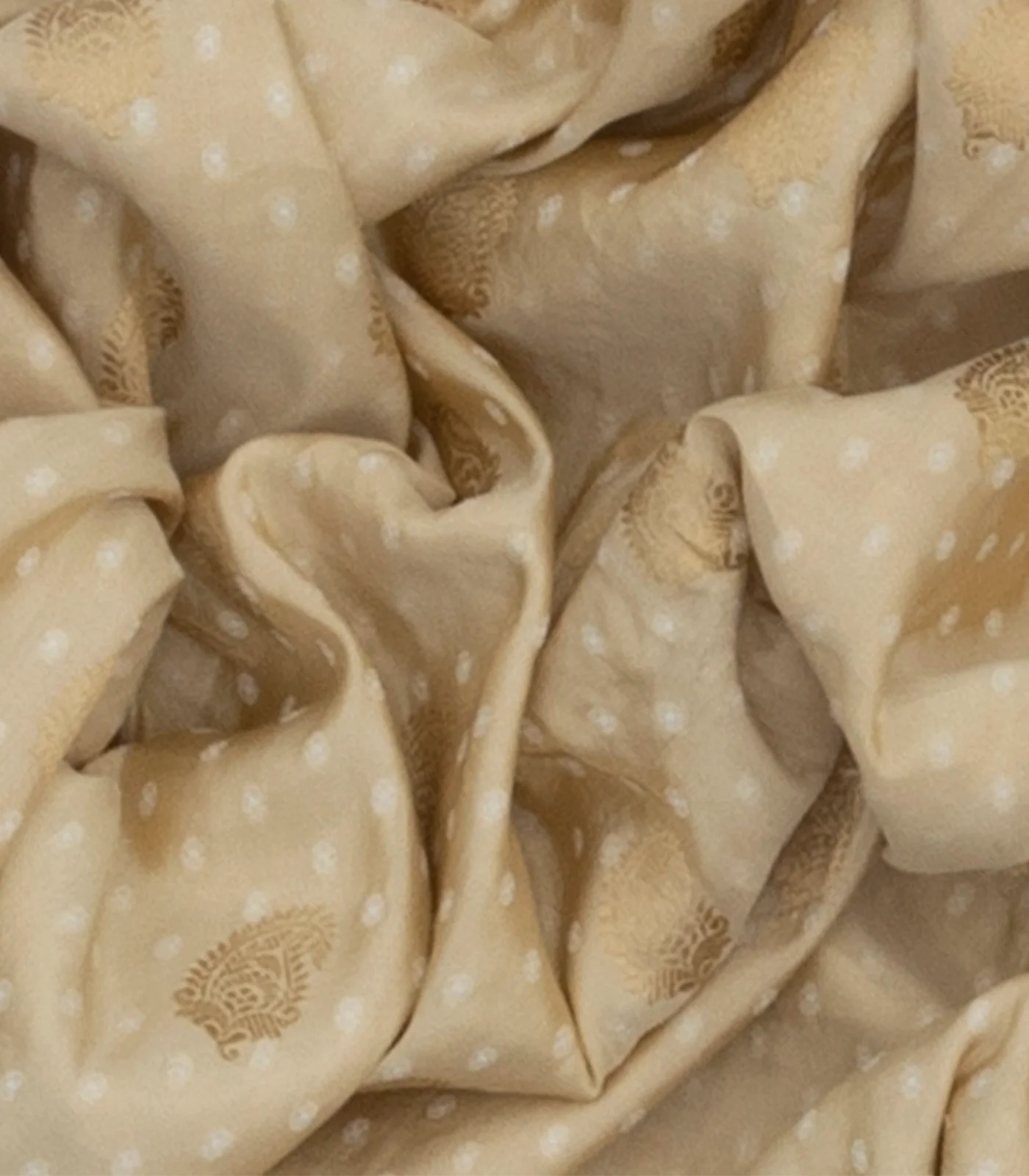 Beige Handloom Banarasi Silk Saree With Paisley Butta -Beige