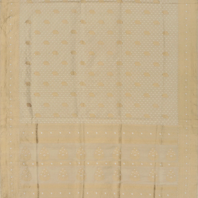 Beige Handloom Banarasi Silk Saree With Paisley Butta -Beige
