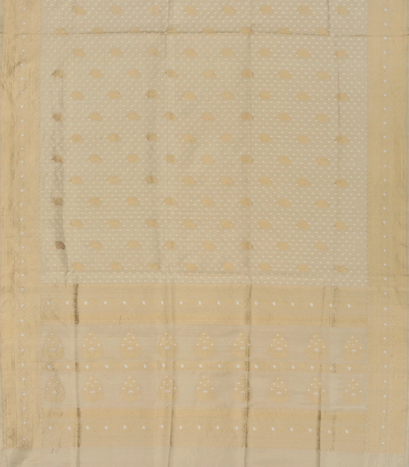 Beige Handloom Banarasi Silk Saree With Paisley Butta -Beige
