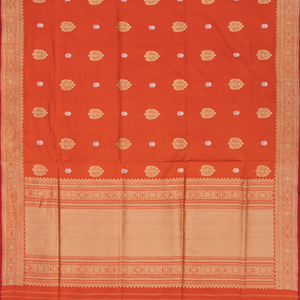 Orange Handloom Banarasi Silk Saree With Floral Butta-Orange
