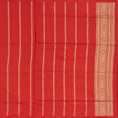 Orange Handloom Banarasi Silk Saree With Floral Butta-Orange