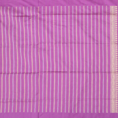 Light Peach Handloom Banarasi Silk Saree With Floral Butta & Lilac Border-Light Peach