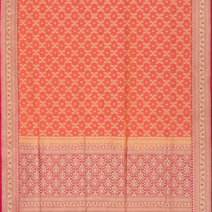 Orange Handloom Banarasi Silk Saree With Floral Jaal Motifs-Orange