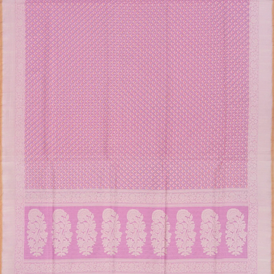 Bubble Gum Pink Handloom Banarasi Cotton Saree With Floral Motifs-BubbleGum Pink