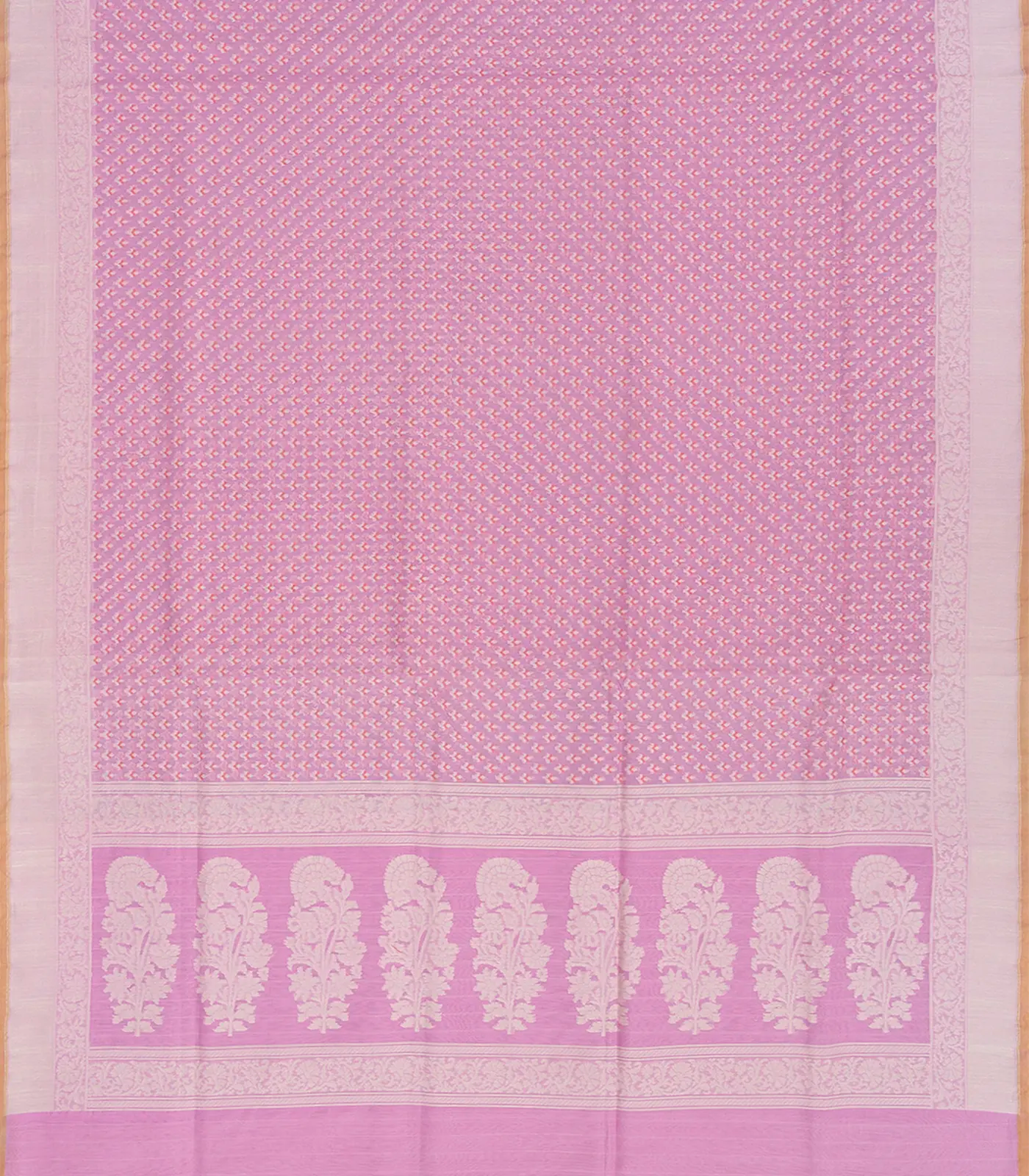 Bubble Gum Pink Handloom Banarasi Cotton Saree With Floral Motifs-BubbleGum Pink