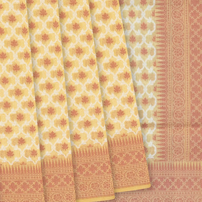 Sandal Handloom Banarasi Cotton Saree With Floral Jaal Motifs-Sandal