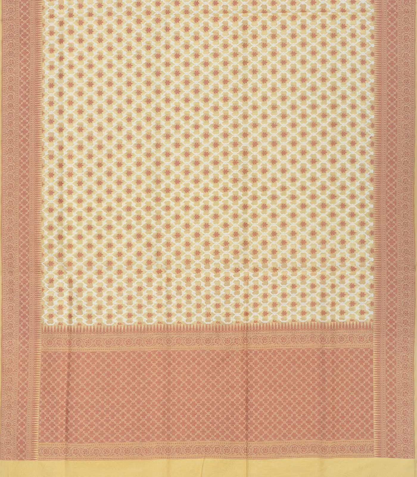 Sandal Handloom Banarasi Cotton Saree With Floral Jaal Motifs-Sandal