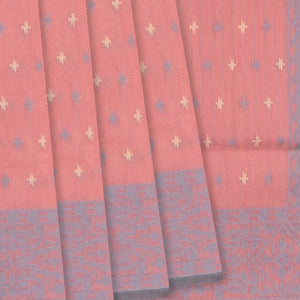 Dusty Pink Handloom Banarasi Cotton Saree With Floral Grey Border-Dusty Pink