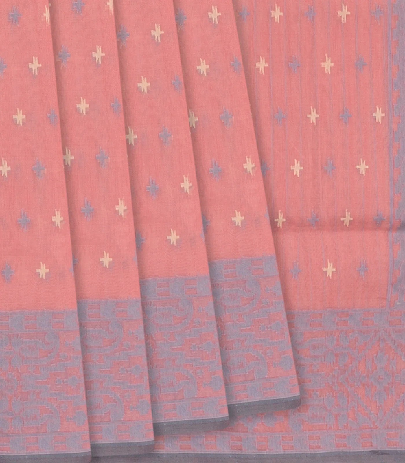 Dusty Pink Handloom Banarasi Cotton Saree With Floral Grey Border-Dusty Pink