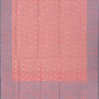 Dusty Pink Handloom Banarasi Cotton Saree With Floral Grey Border-Dusty Pink