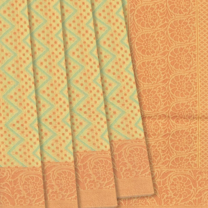 Cardamom Green Handloom Banarasi Cotton Saree With Chevron Motifs-Cardamom Green