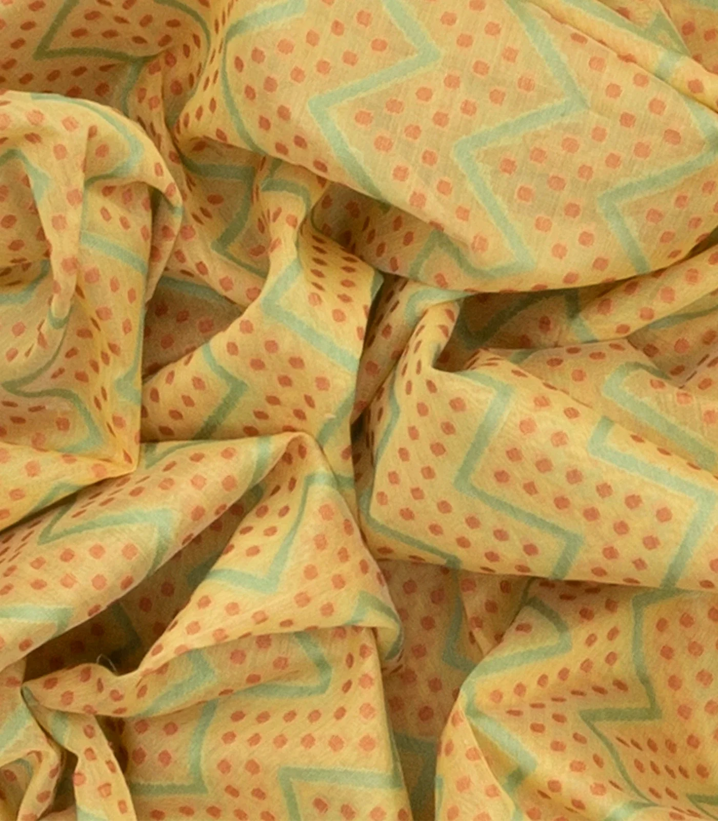 Cardamom Green Handloom Banarasi Cotton Saree With Chevron Motifs-Cardamom Green