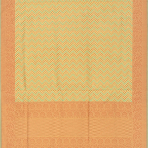 Cardamom Green Handloom Banarasi Cotton Saree With Chevron Motifs-Cardamom Green