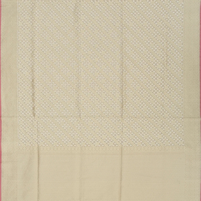 Beige Handloom Banarasi Cotton Saree With Diagonal Vine Motifs-Beige