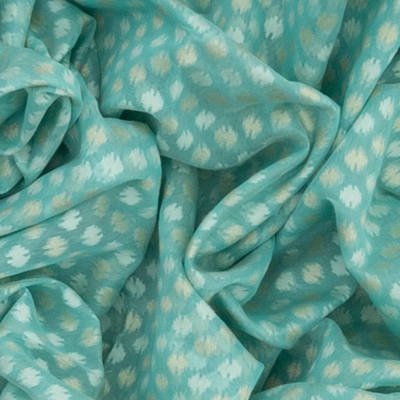 Turquoise Handloom Banarasi Cotton Saree With Floral Motifs-Turquoise