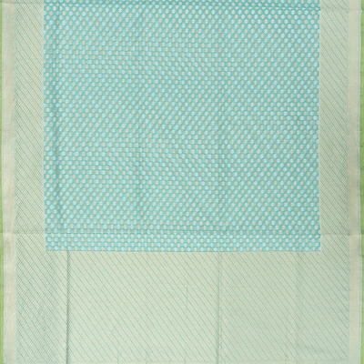 Turquoise Handloom Banarasi Cotton Saree With Floral Motifs-Turquoise