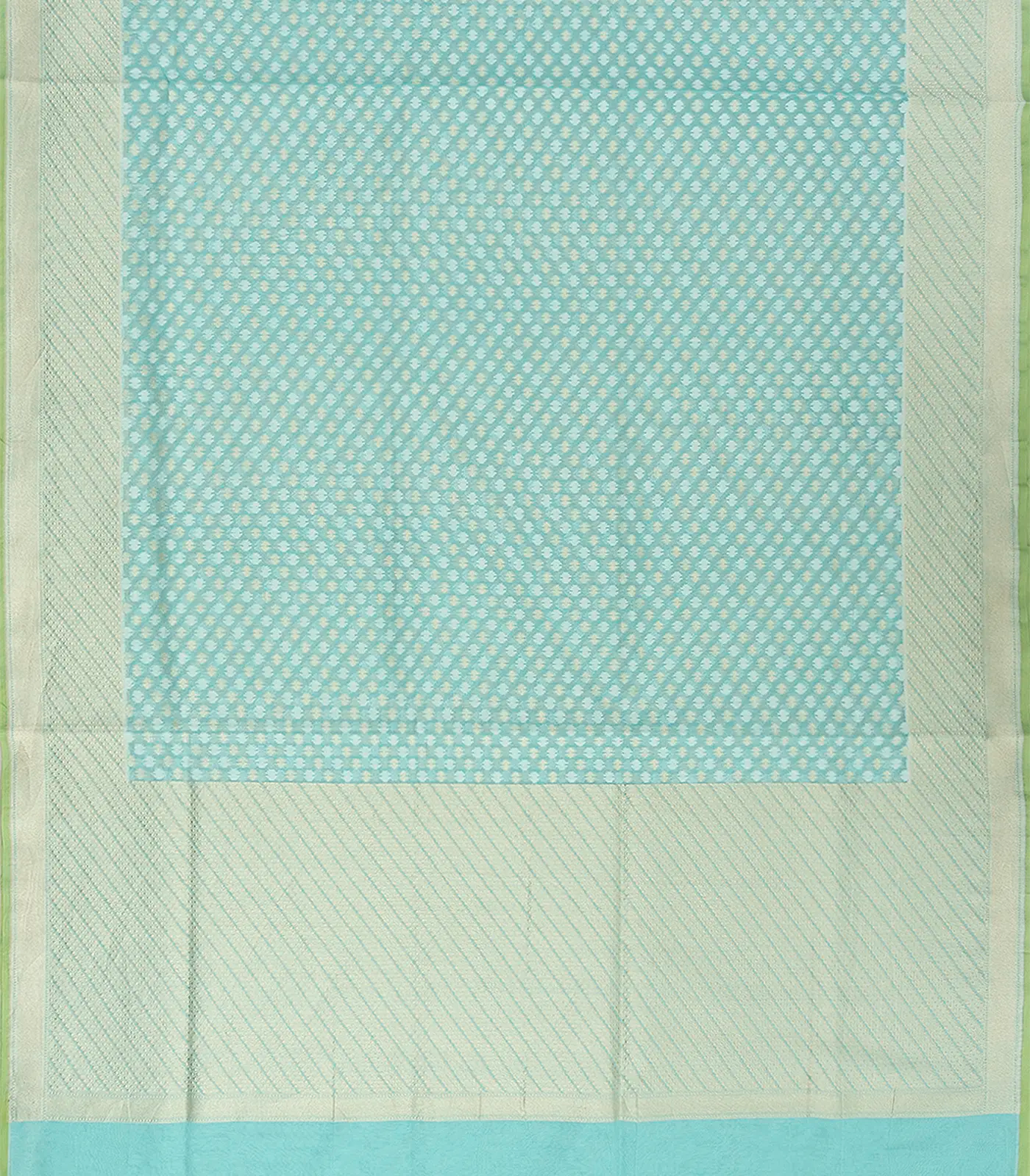 Turquoise Handloom Banarasi Cotton Saree With Floral Motifs-Turquoise