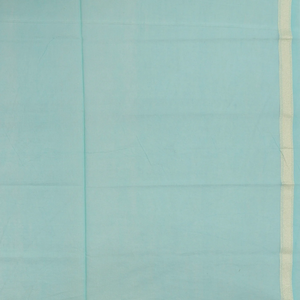 Turquoise Handloom Banarasi Cotton Saree With Floral Motifs-Turquoise