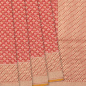 Red Handloom Banarasi Cotton Saree With Floral & Diagonal Motifs-Red