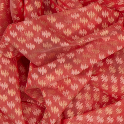 Red Handloom Banarasi Cotton Saree With Floral & Diagonal Motifs-Red