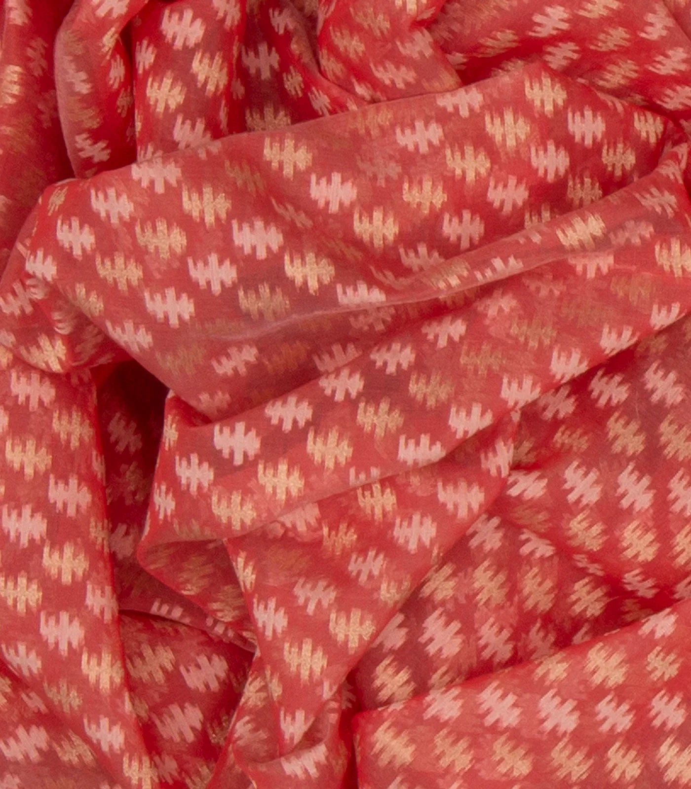 Red Handloom Banarasi Cotton Saree With Floral & Diagonal Motifs-Red