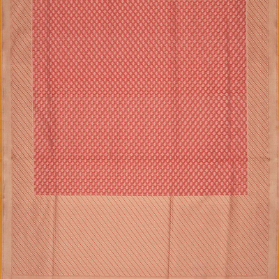 Red Handloom Banarasi Cotton Saree With Floral & Diagonal Motifs-Red
