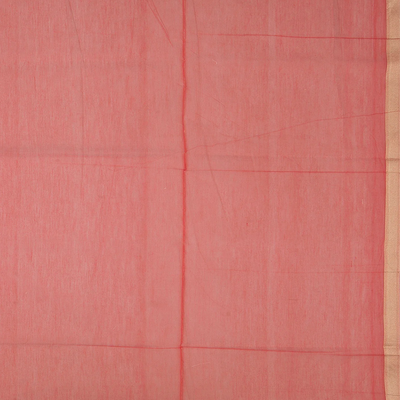 Red Handloom Banarasi Cotton Saree With Floral & Diagonal Motifs-Red