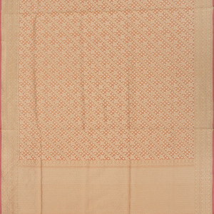 Peach Handloom Banarasi Cotton Saree With Diagonal Vine Motifs