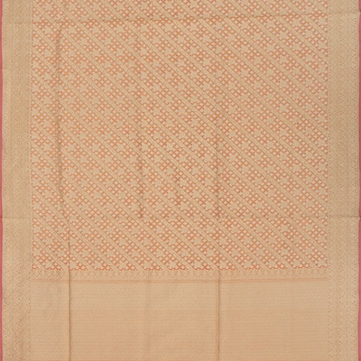 Peach Handloom Banarasi Cotton Saree With Diagonal Vine Motifs