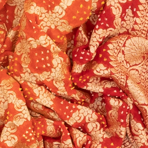 Red Handloom Banarasi Bandhani Khaddi Georgette Saree With Jaal Motifs-Red