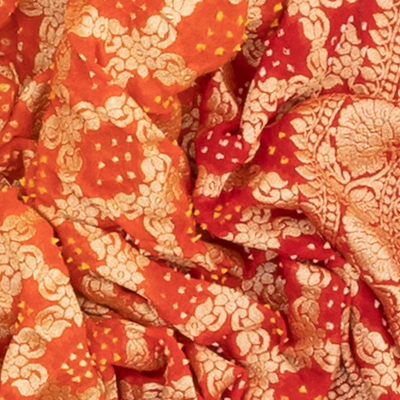 Red Handloom Banarasi Bandhani Khaddi Georgette Saree With Jaal Motifs-Red