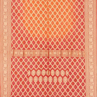 Red Handloom Banarasi Bandhani Khaddi Georgette Saree With Jaal Motifs-Red