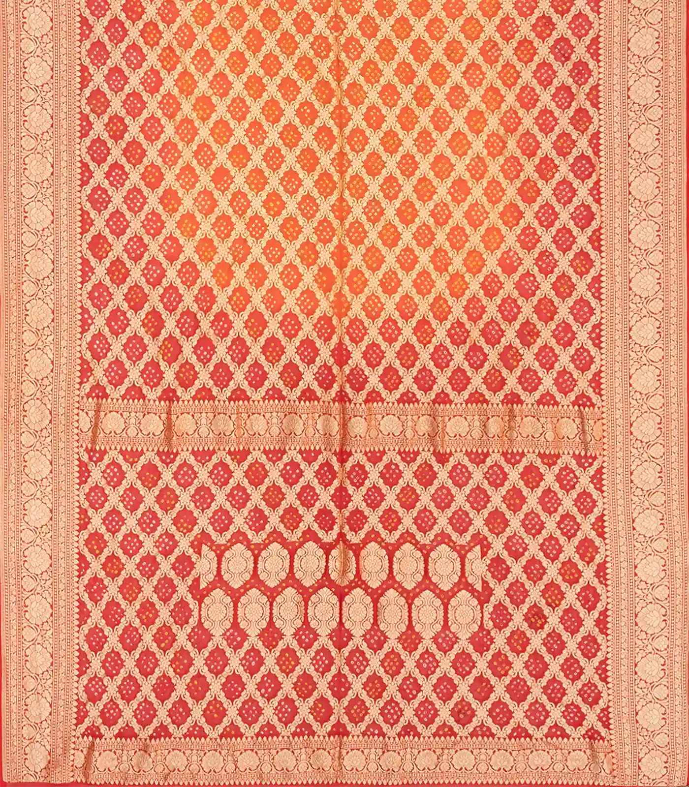 Red Handloom Banarasi Bandhani Khaddi Georgette Saree With Jaal Motifs-Red