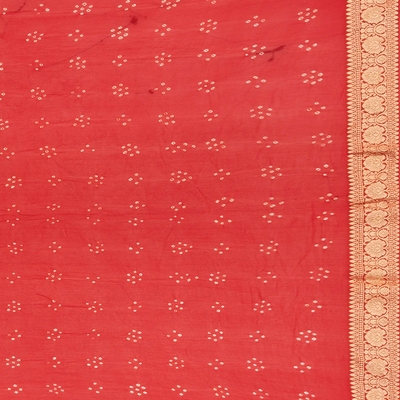 Red Handloom Banarasi Bandhani Khaddi Georgette Saree With Jaal Motifs-Red