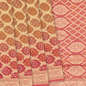 Baby Pink Handloom Banarasi Bandhani Khaddi Georgette Saree With Floral Jaal Motifs-Baby Pink